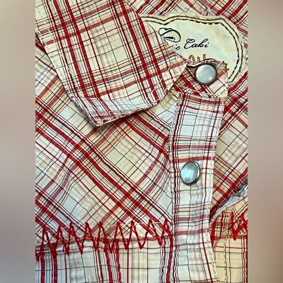 CAbi Wild West Wear Shirt Size Medium Western Pearl Snap 517 Red Plaid Cowgirl - Picture 3 of 7